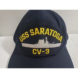 Vintage Navy USS Saratoga CV-3 Embroidered Snapback Hat Navy Blue USA One Size
